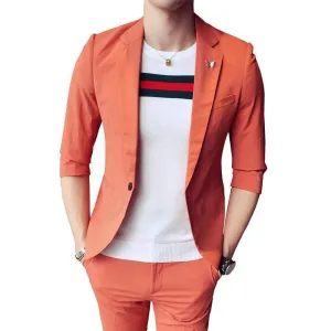 1-Button Men's Suit Casual Elegant Suit 3-Quarter Pants