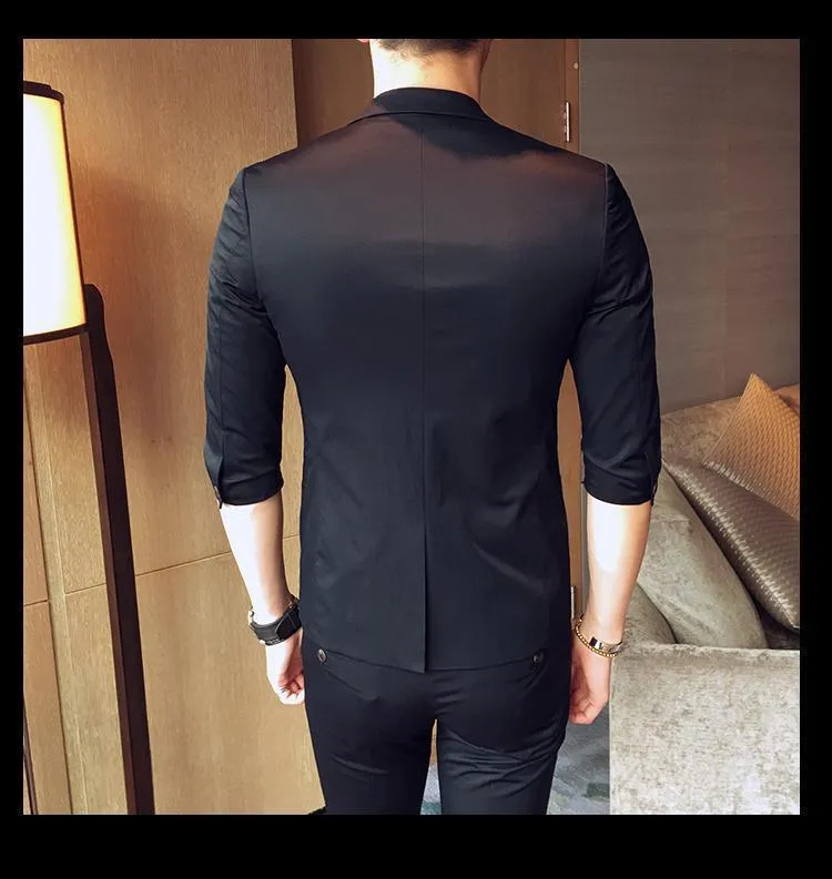 1-Button Men's Suit Casual Elegant Suit 3-Quarter Pants