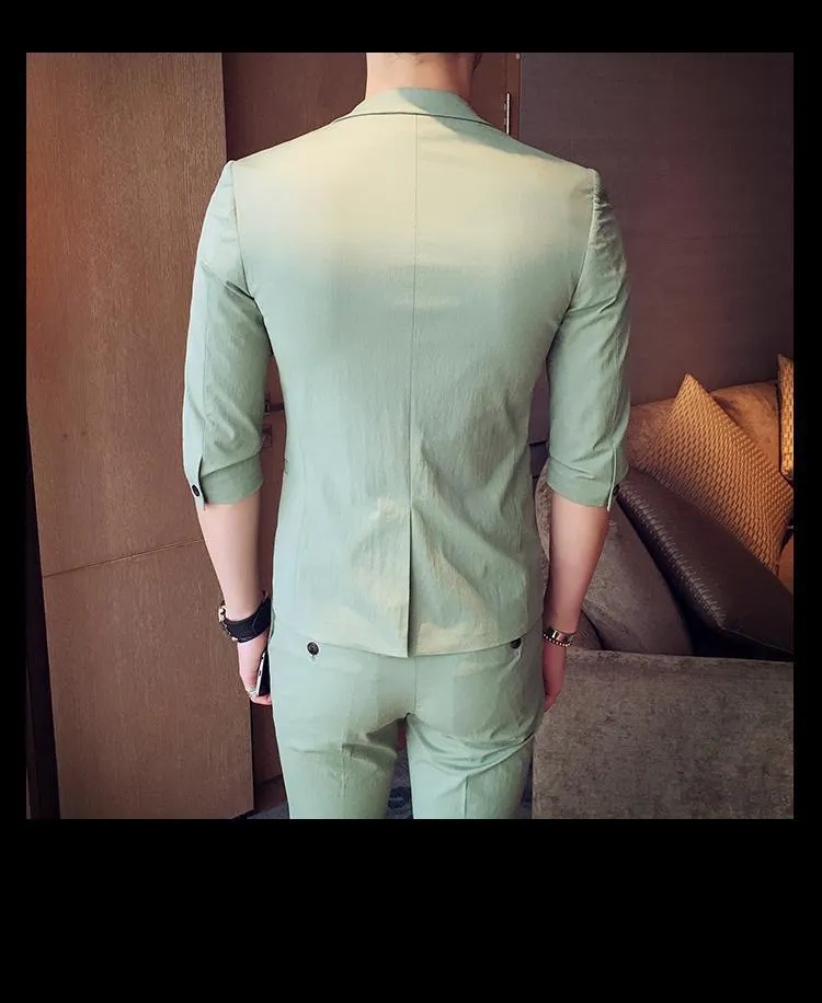 1-Button Men's Suit Casual Elegant Suit 3-Quarter Pants