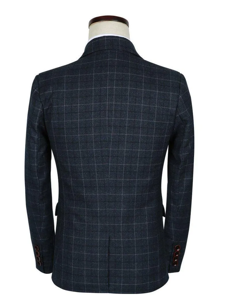3-Piece Men's Suits Plaid Slim Fit 1-Button Suits