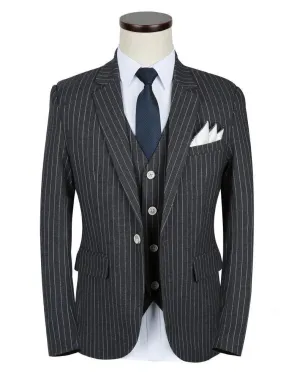 3-Piece Men's Suits Slim Fit 1-Button Suits Striped Suits