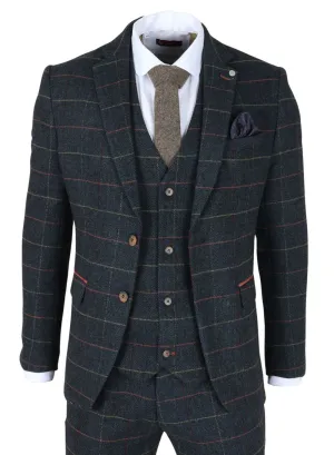Archer 3 Piece Checked Herringbone Tweed Tailored Fit Formal Suit