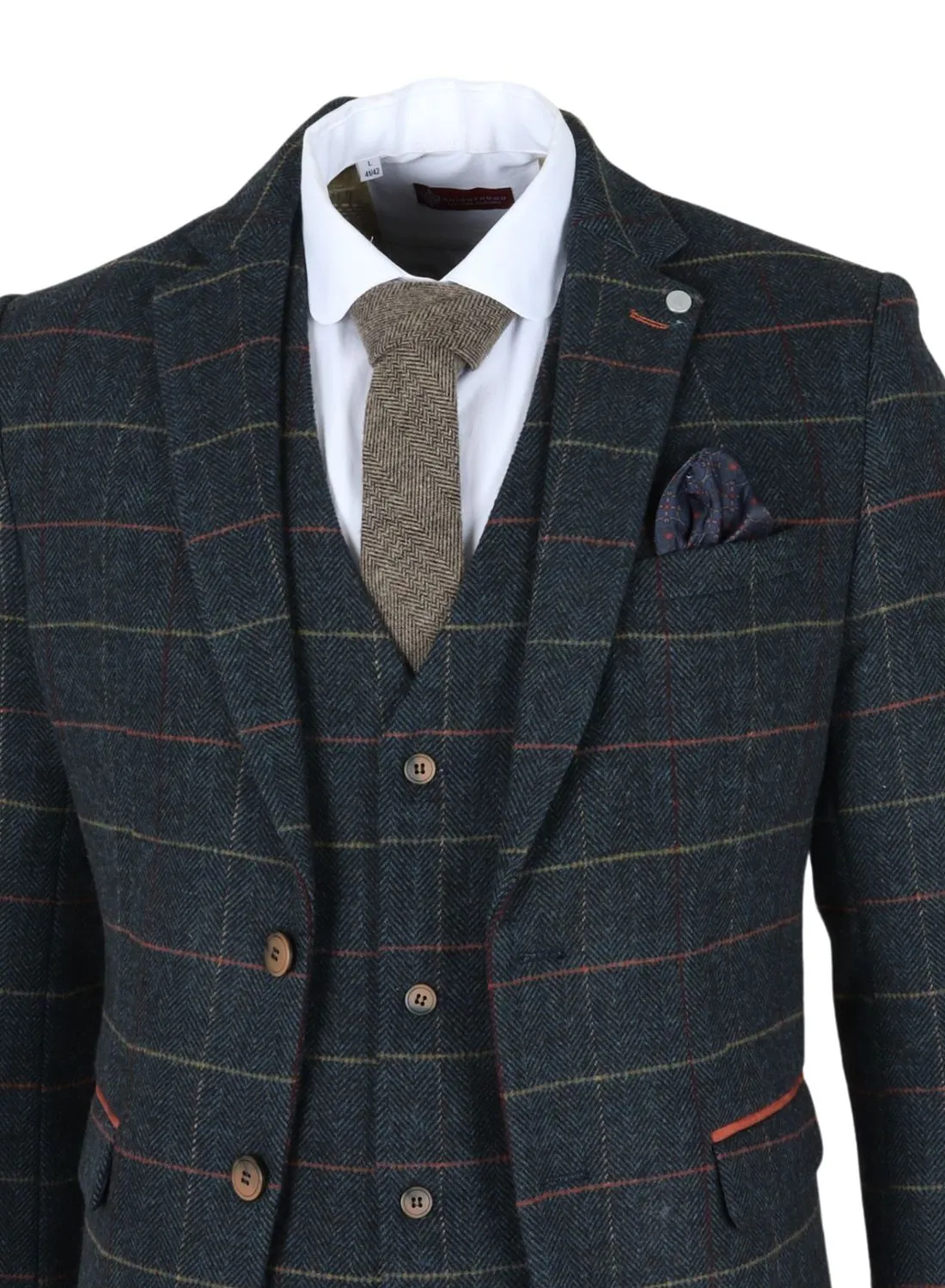 Archer 3 Piece Checked Herringbone Tweed Tailored Fit Formal Suit