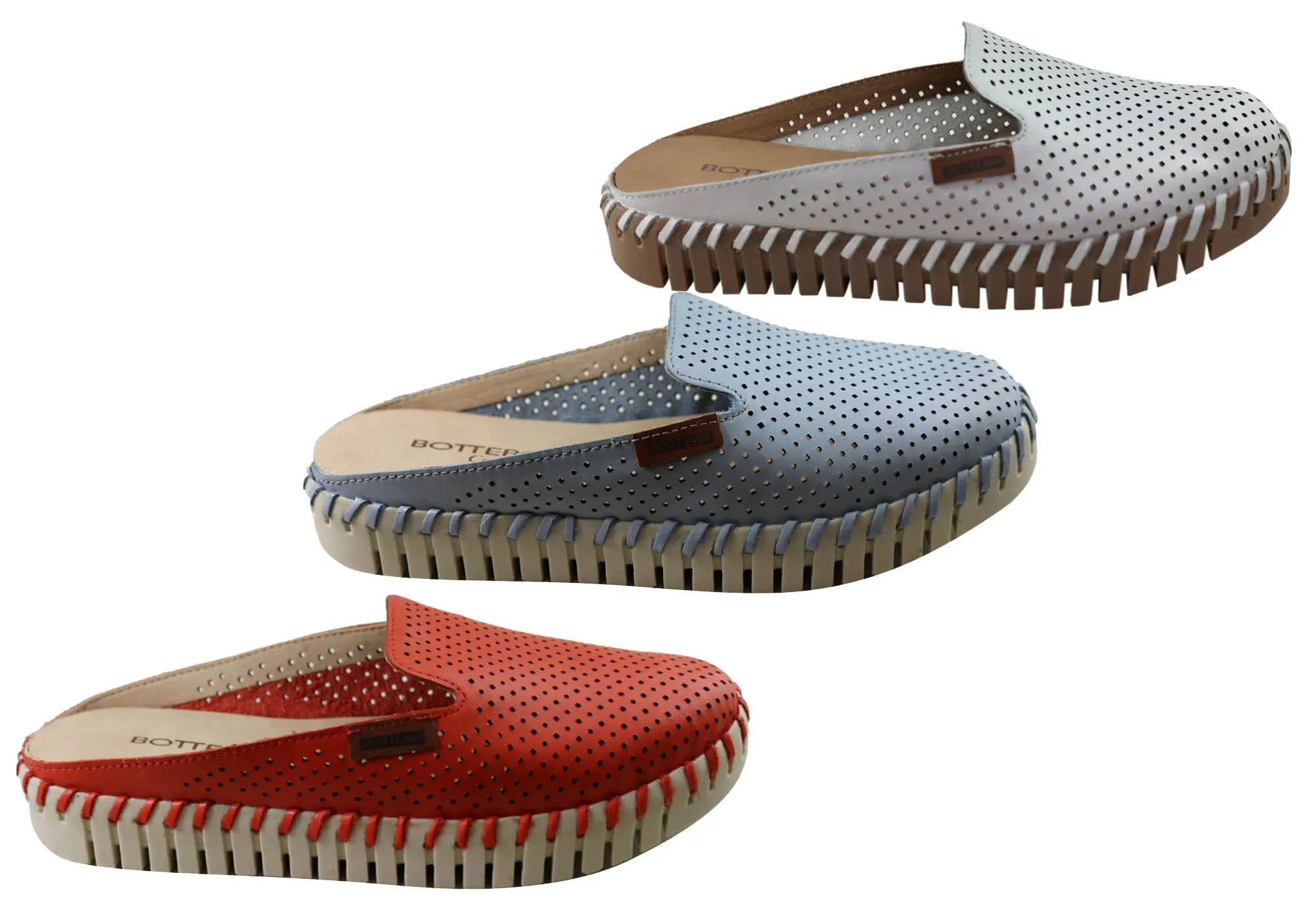 Bottero Holland Womens Comfort Leather Closed Toe Open Back Mules Bottero Shoes