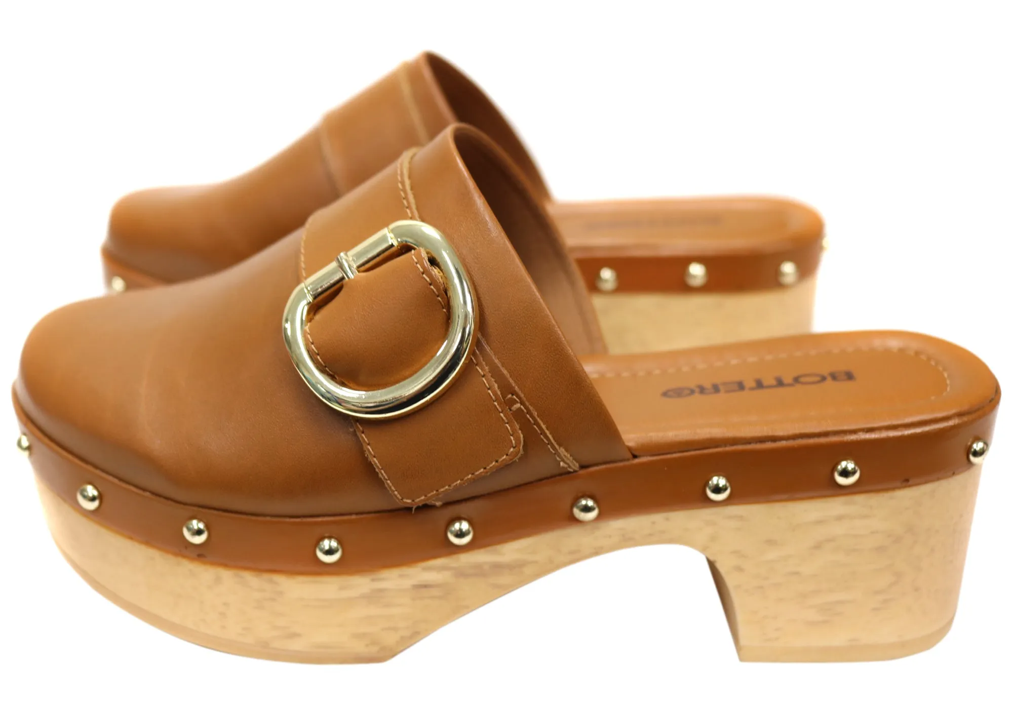Bottero Jarniya Womens Leather Platform Open Back Shoes Mules Bottero Shoes
