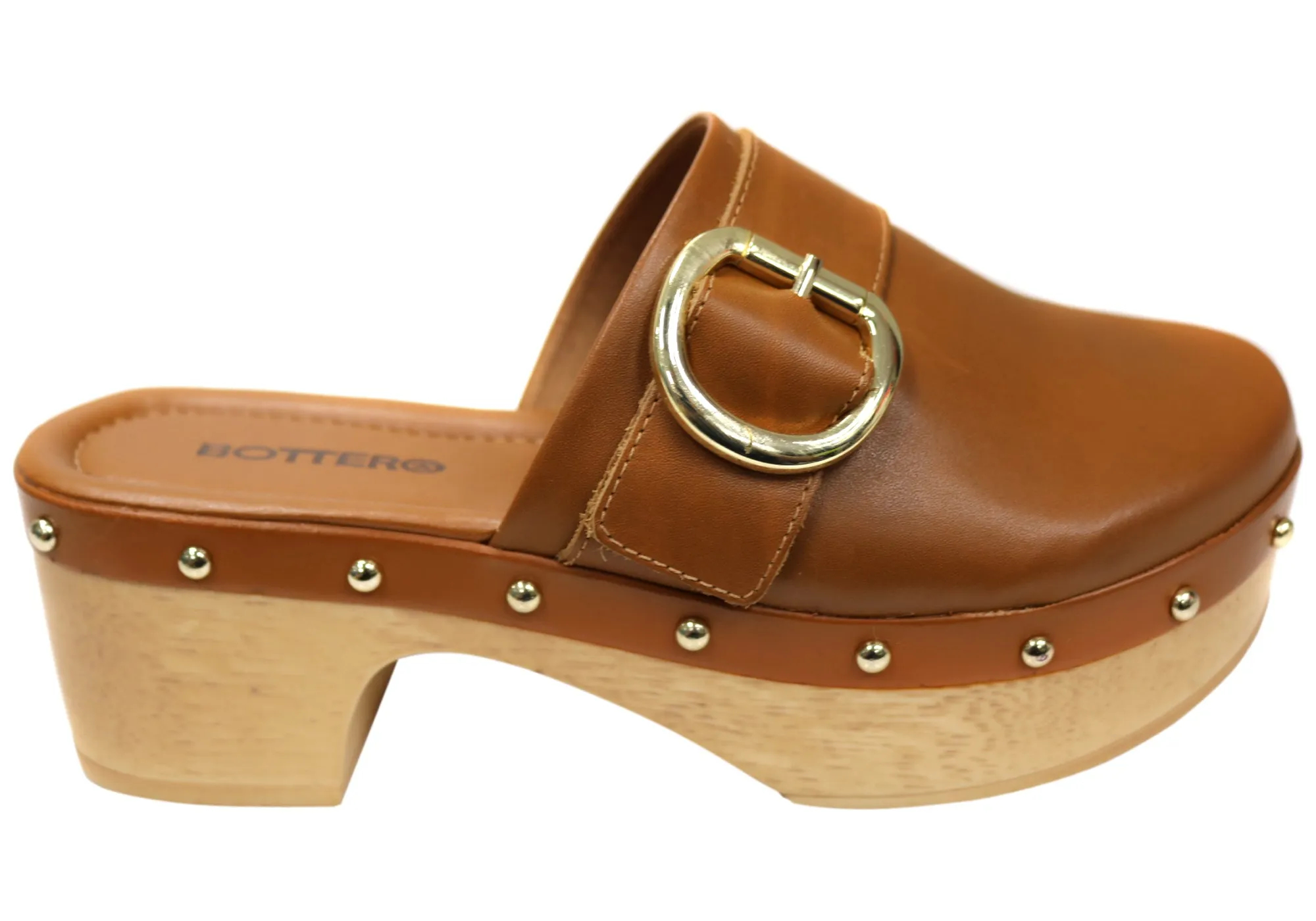 Bottero Jarniya Womens Leather Platform Open Back Shoes Mules Bottero Shoes
