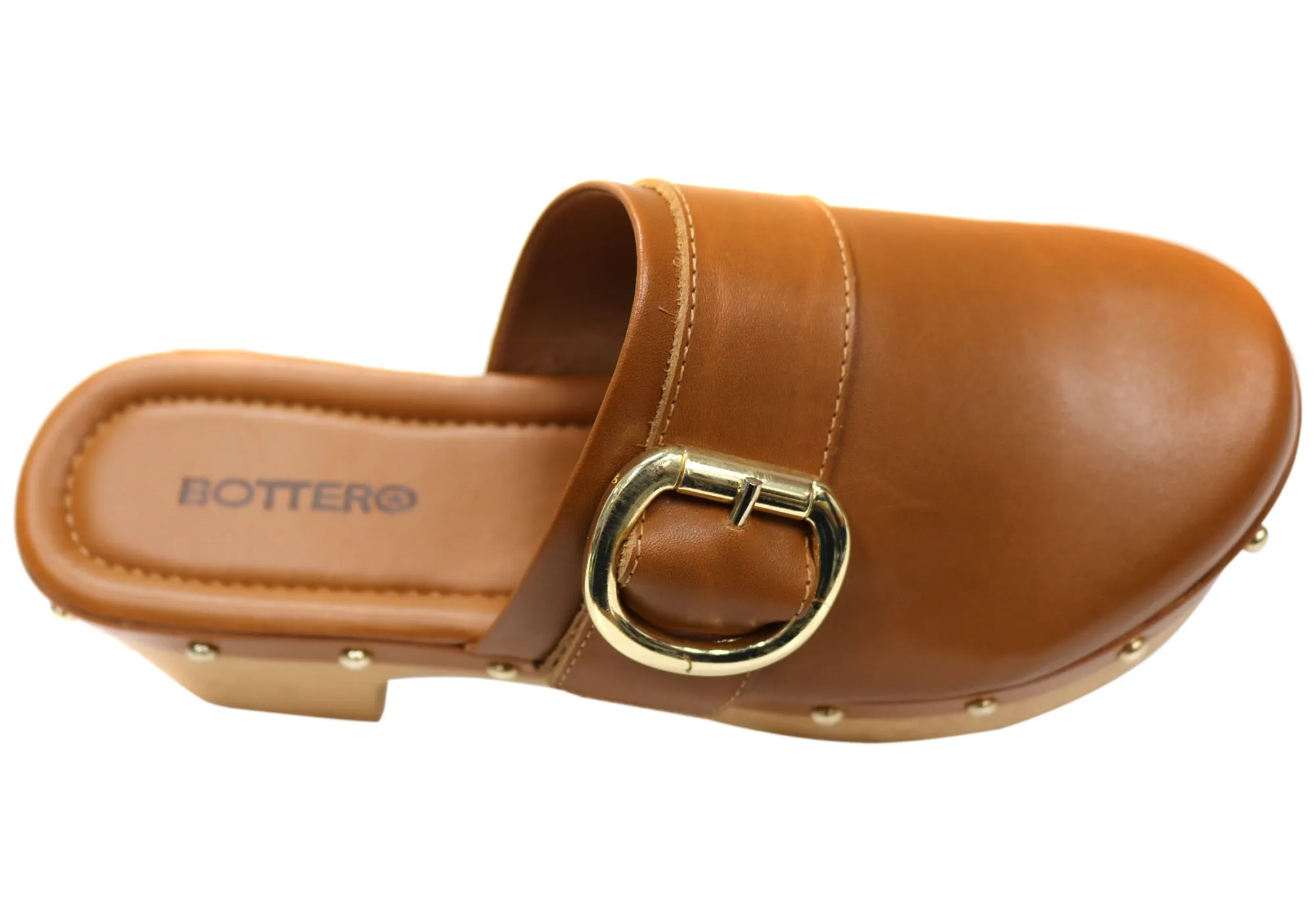 Bottero Jarniya Womens Leather Platform Open Back Shoes Mules Bottero Shoes