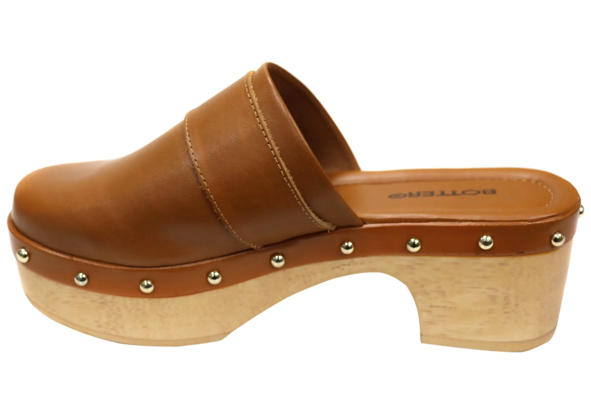 Bottero Jarniya Womens Leather Platform Open Back Shoes Mules Bottero Shoes
