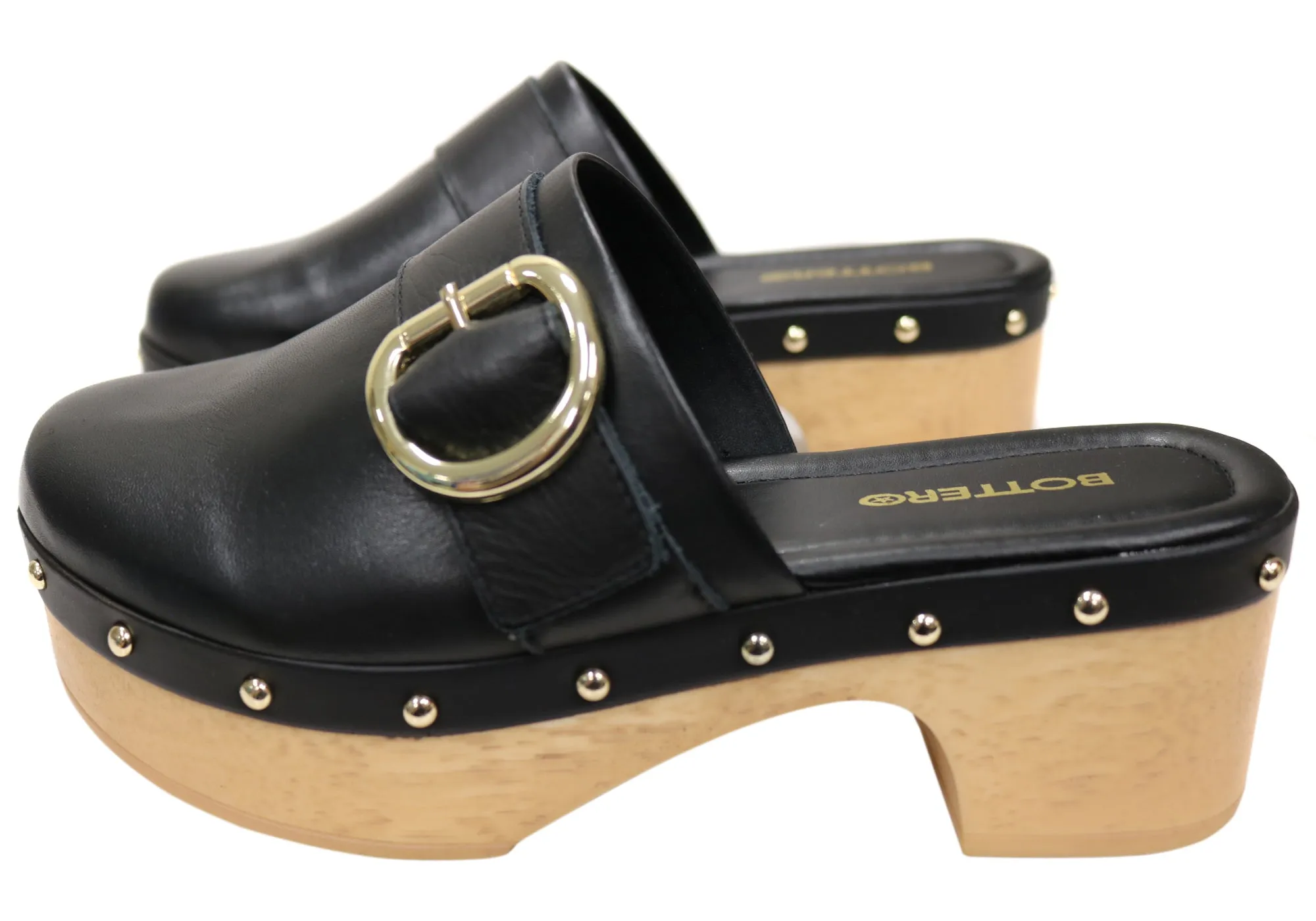 Bottero Jarniya Womens Leather Platform Open Back Shoes Mules Bottero Shoes