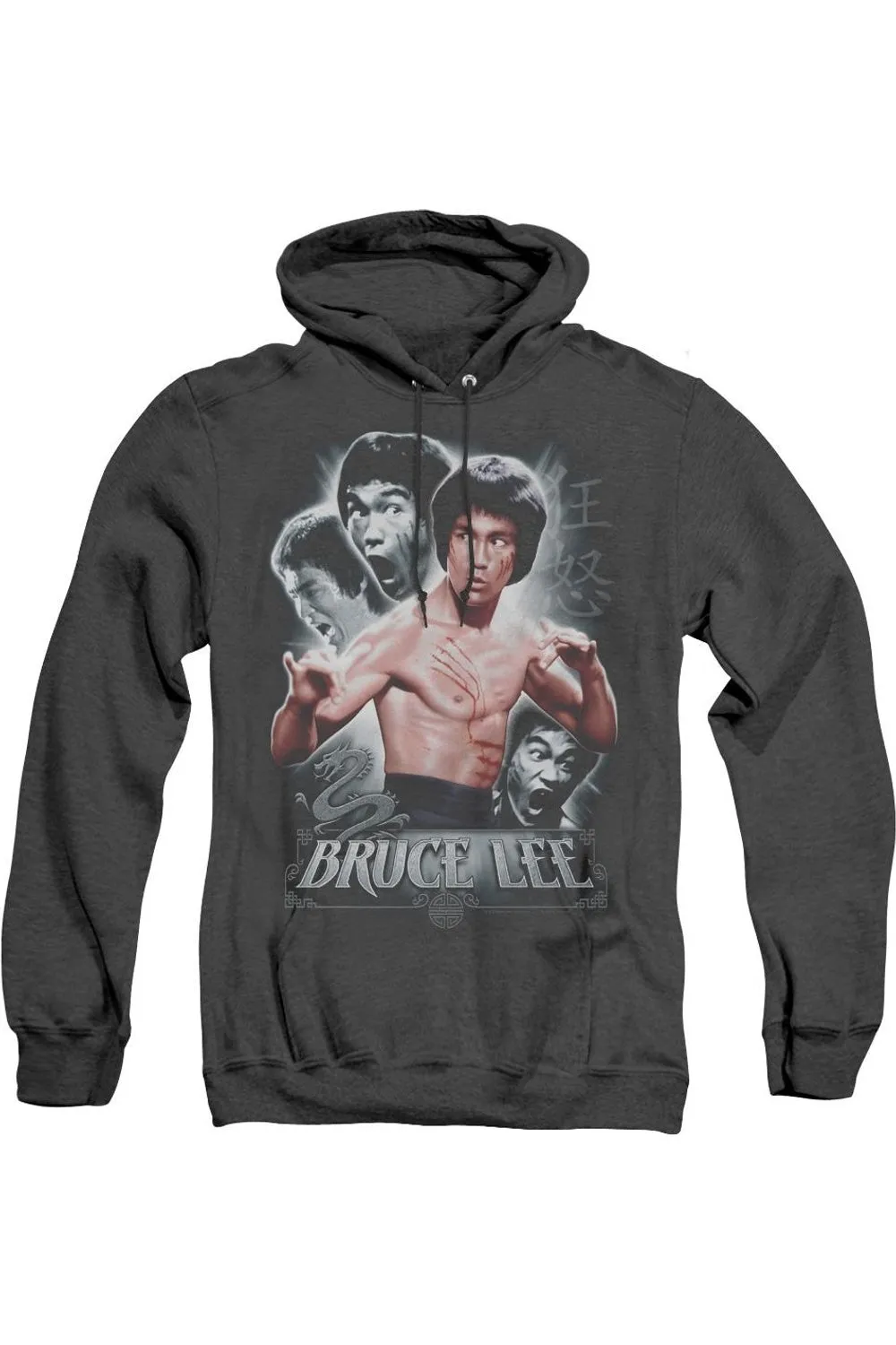 Bruce Lee Inner Fury Adult Heather Hoodie