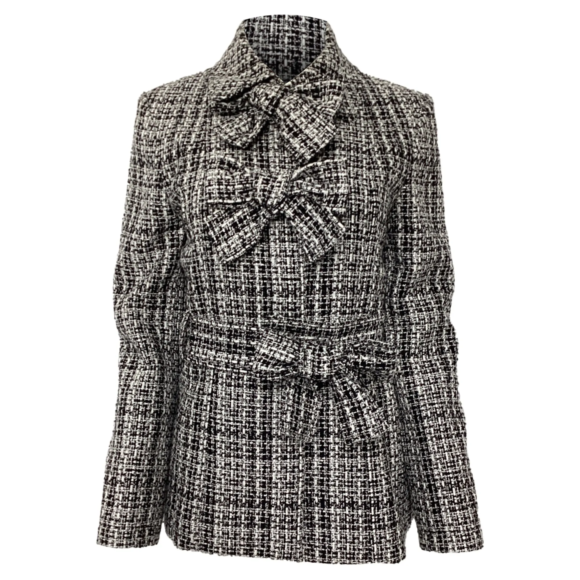 Carolina Herrera Triple Bow Check Tweed Jacket in Black Cotton