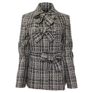 Carolina Herrera Triple Bow Check Tweed Jacket in Black Cotton