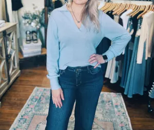 Cashmere Polo Top In Icy Blue