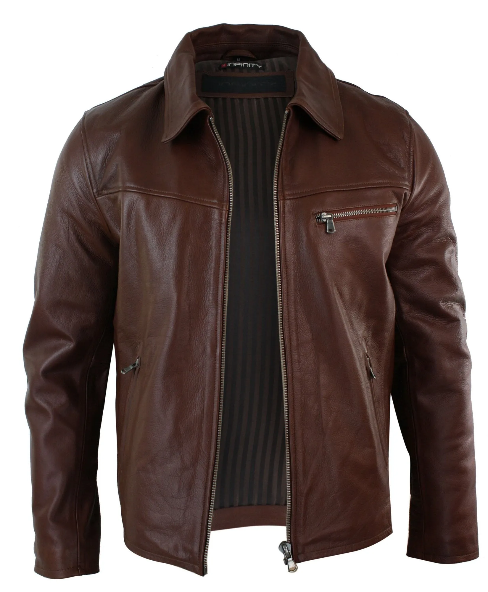 Classic Real Leather Collar Box Jacket