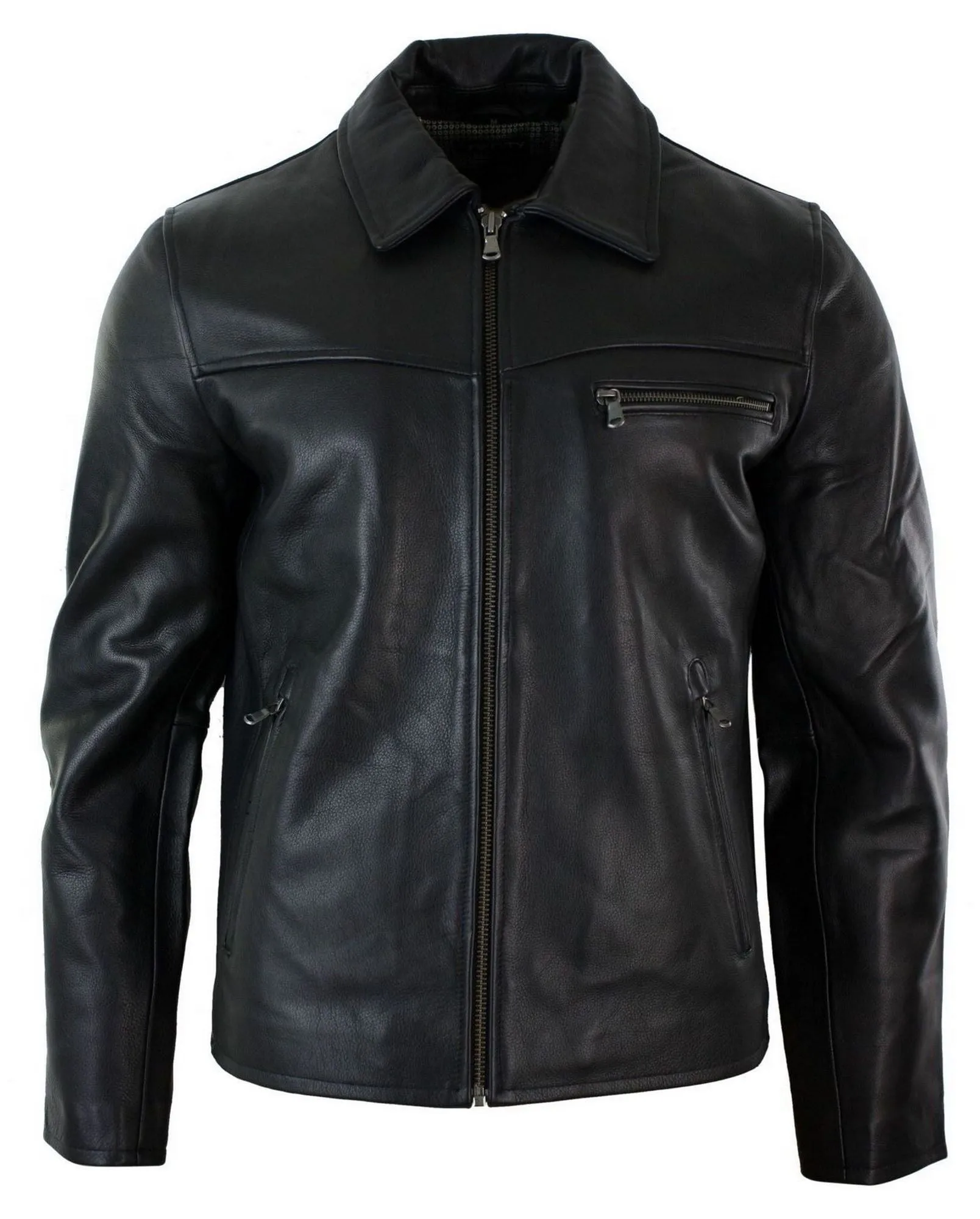 Classic Real Leather Collar Box Jacket