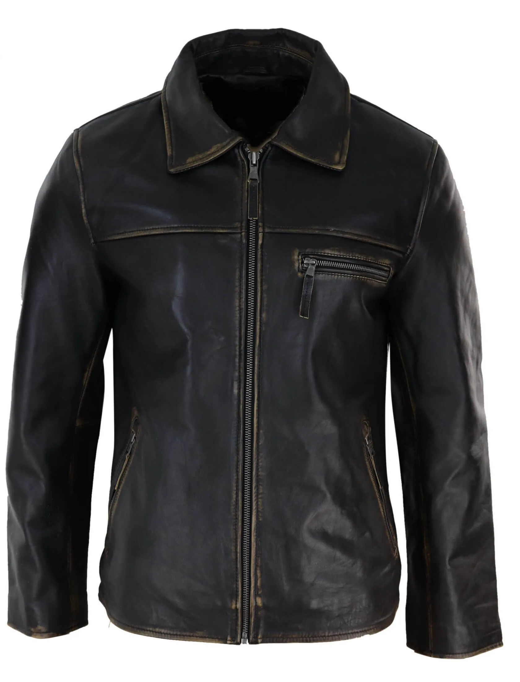 Classic Real Leather Collar Box Jacket