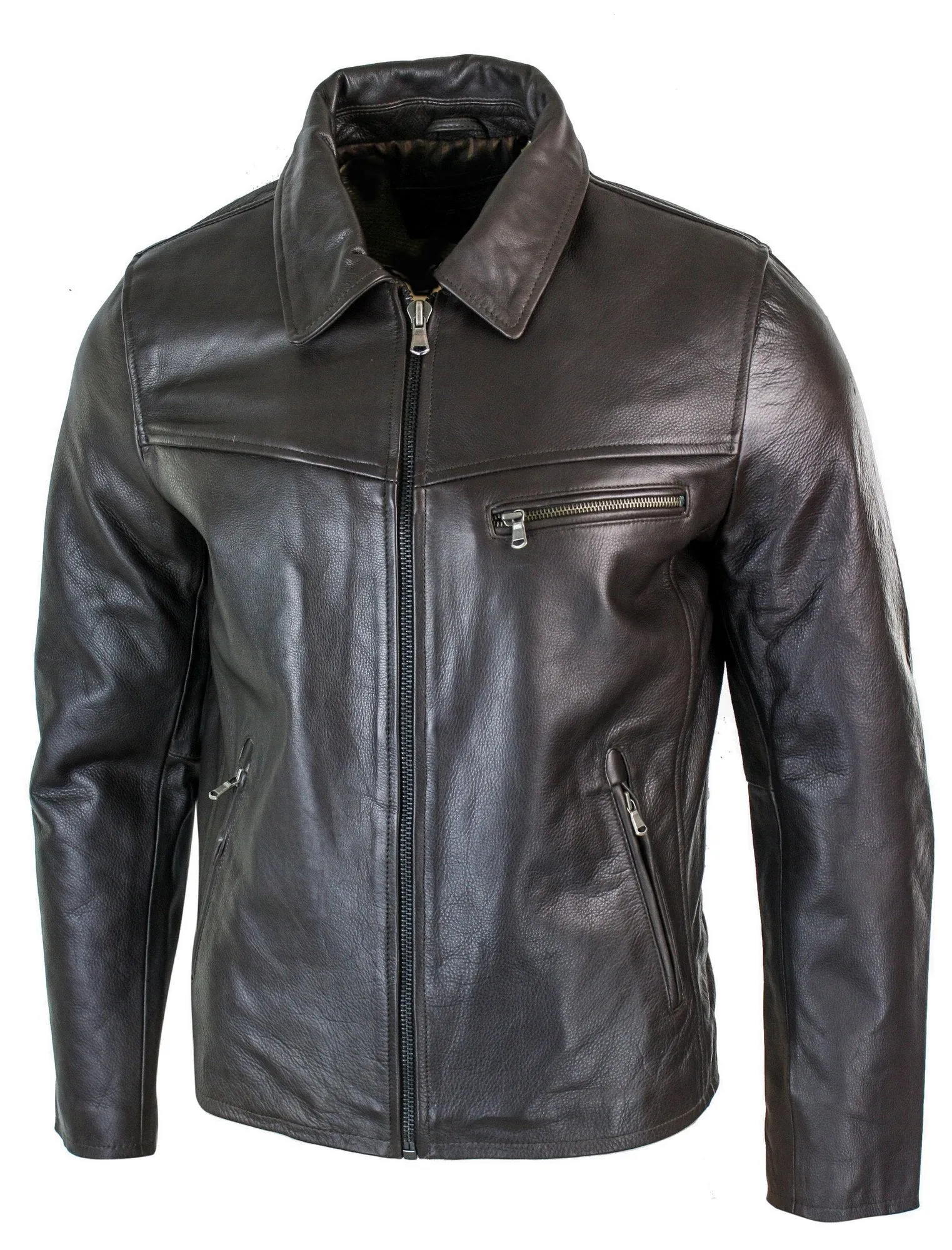 Classic Real Leather Collar Box Jacket