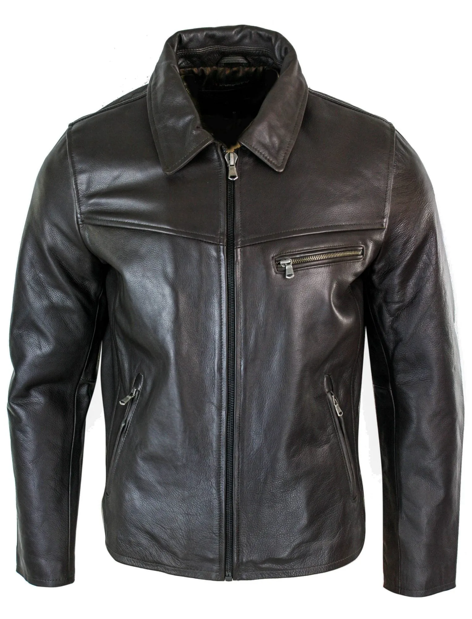 Classic Real Leather Collar Box Jacket