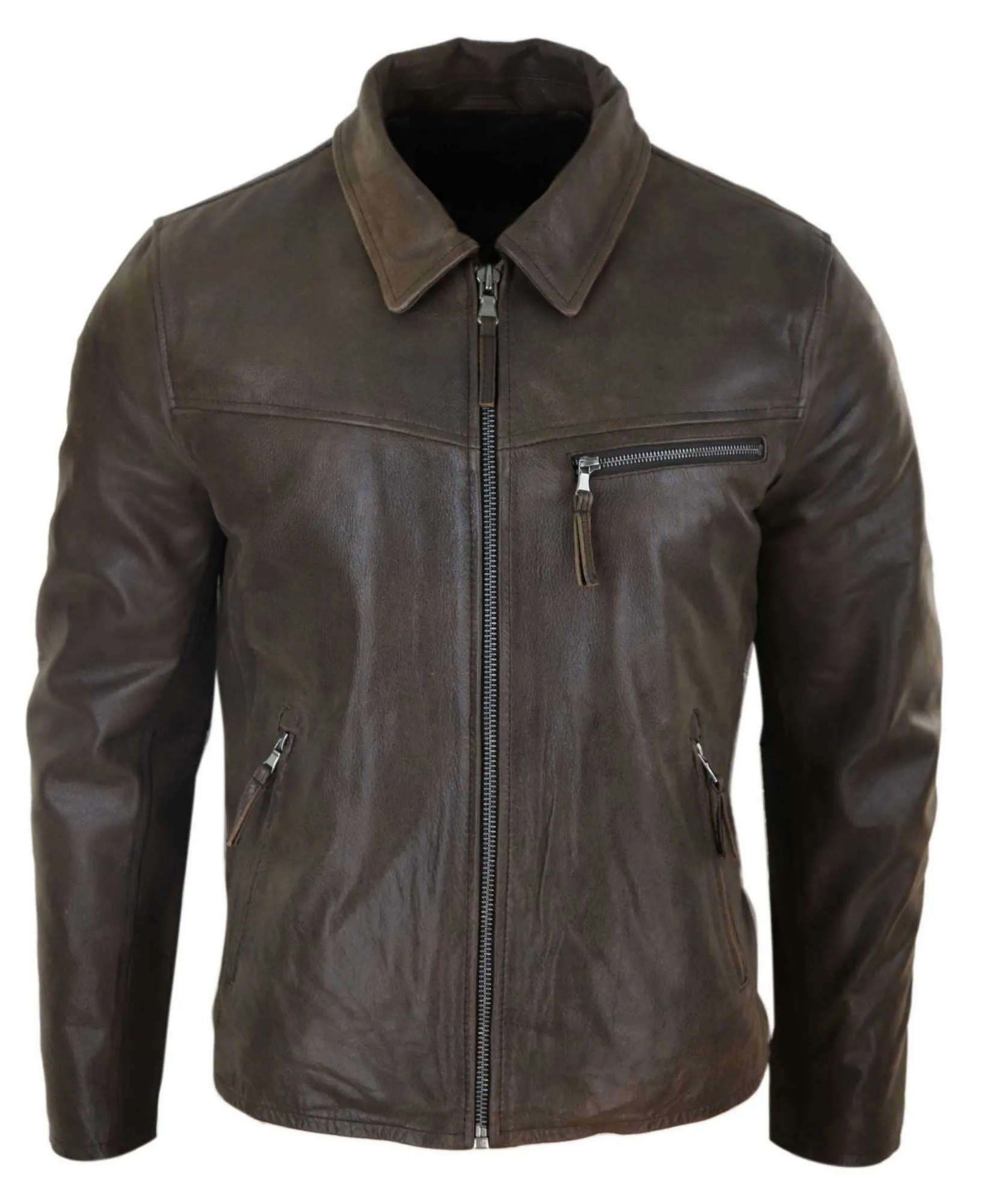 Classic Real Leather Collar Box Jacket
