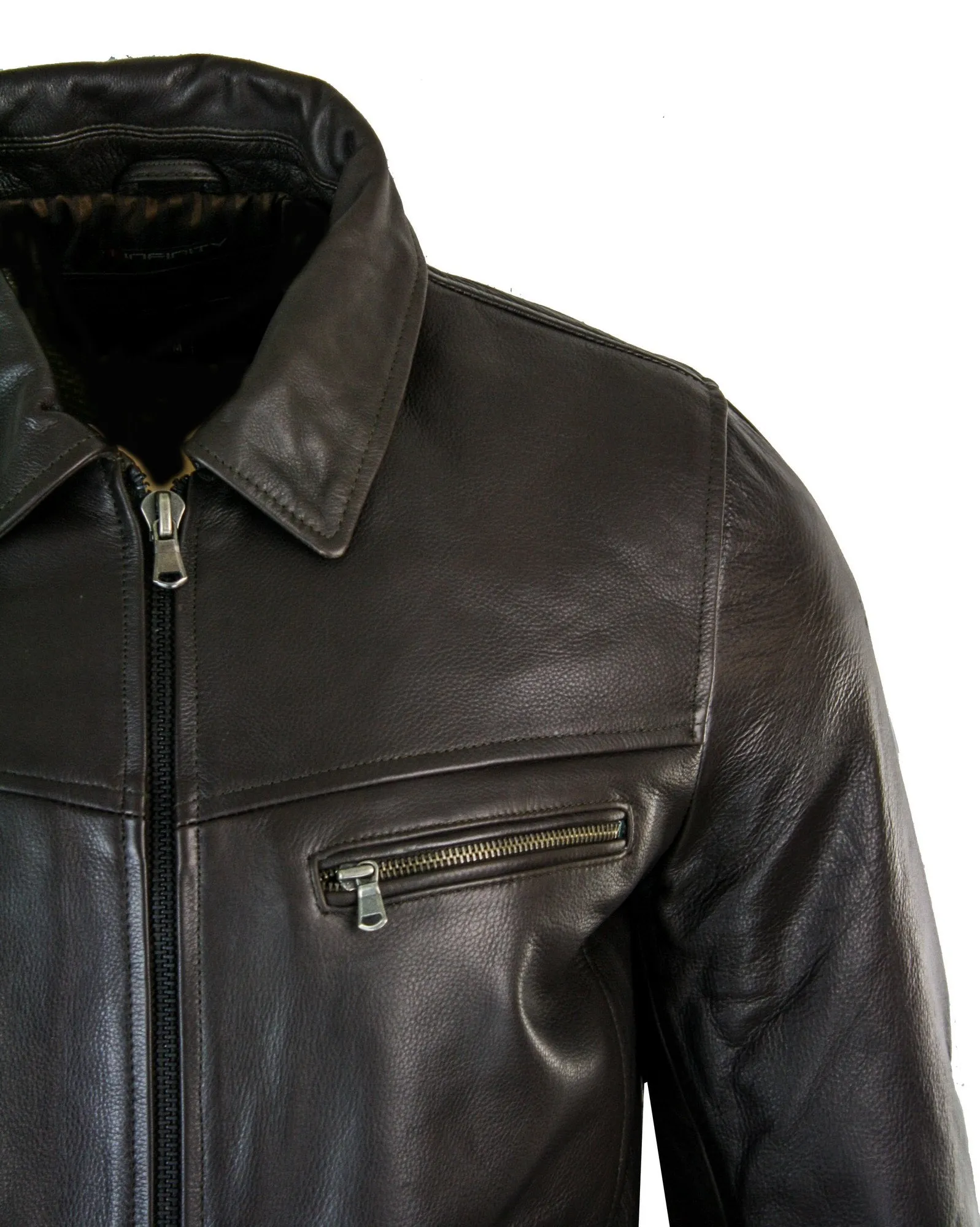 Classic Real Leather Collar Box Jacket
