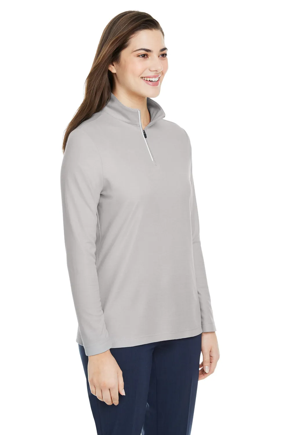 Core 365 Womens Fusion ChromaSoft Performance Moisture Wicking Pique 1/4 Zip Sweatshirt - Platinum Grey