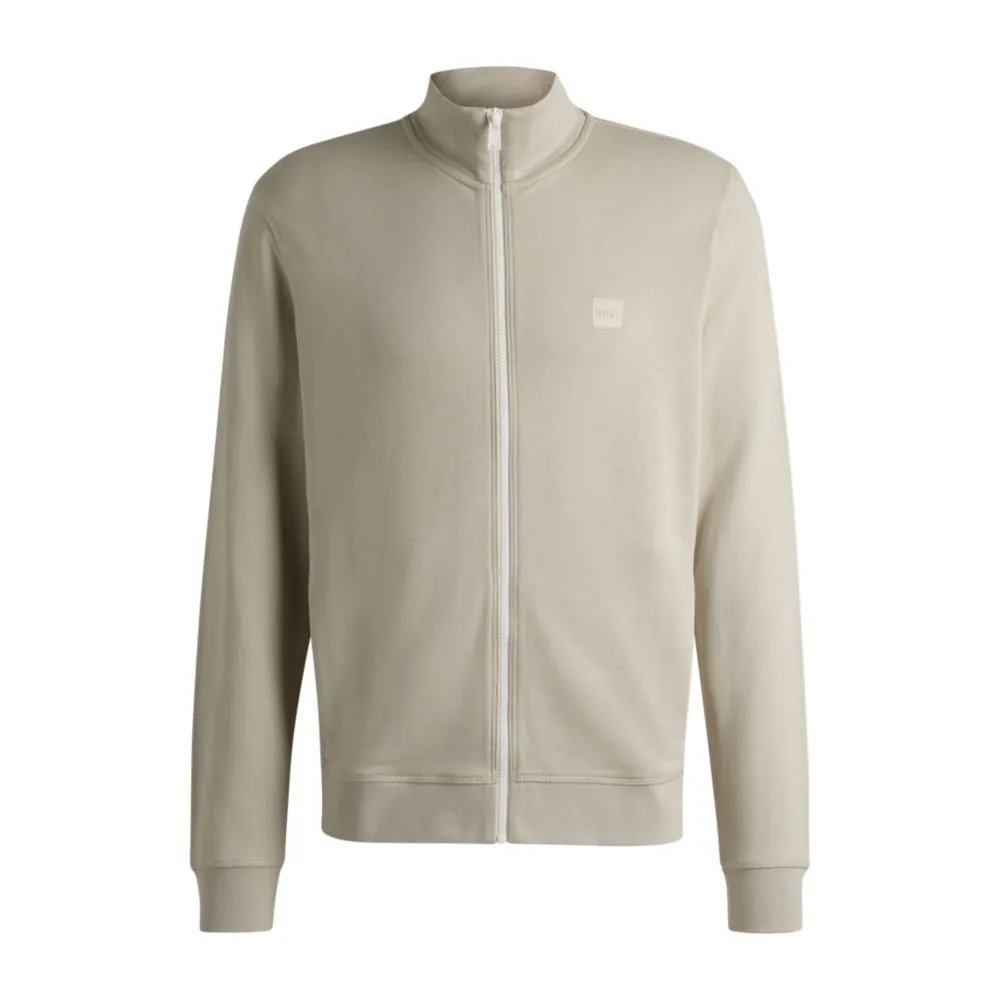 Cotton-terry zip-up jacket with logo badge