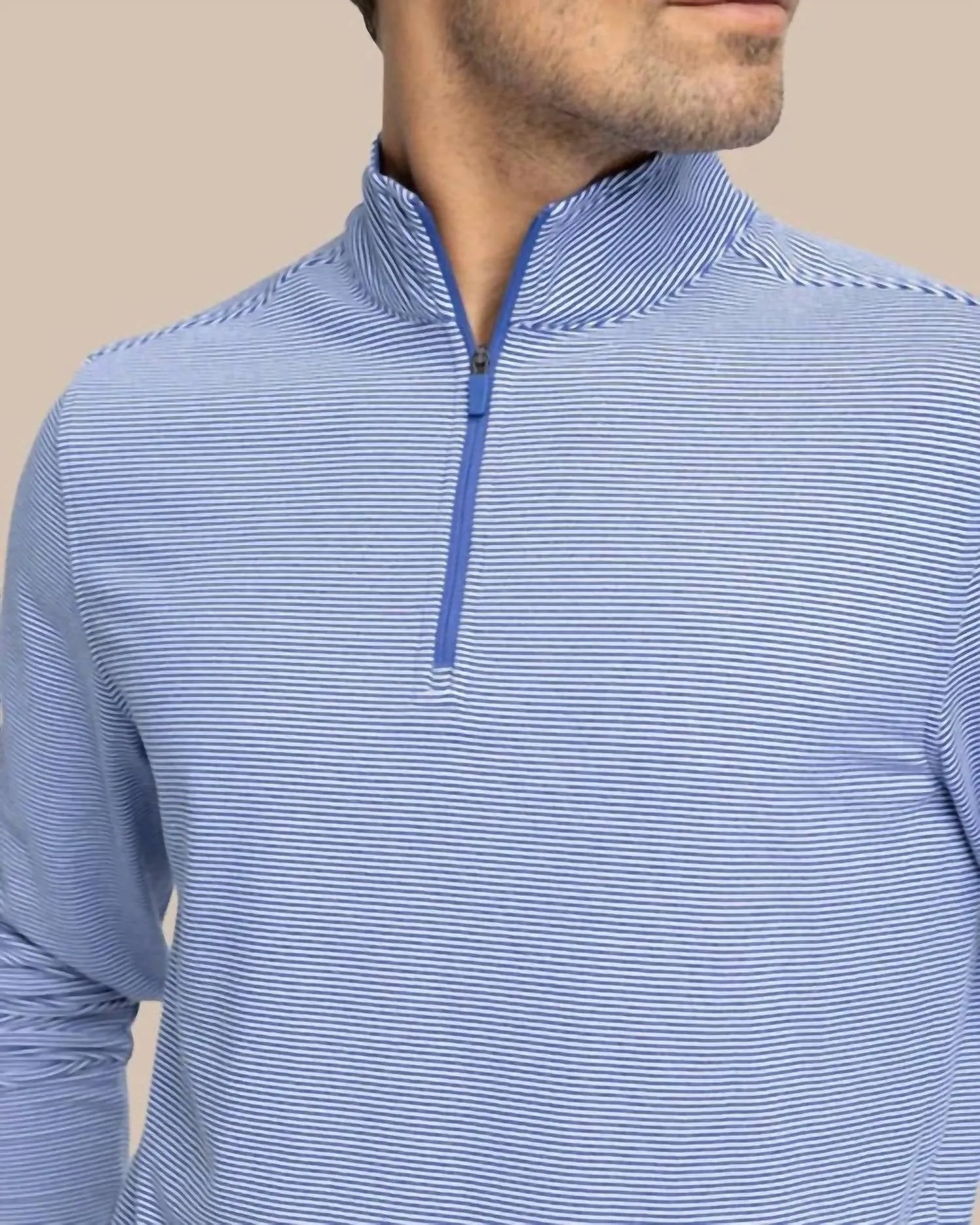 Cruiser Micro-Stripe Heather Quarter Zip In Heather University Blue