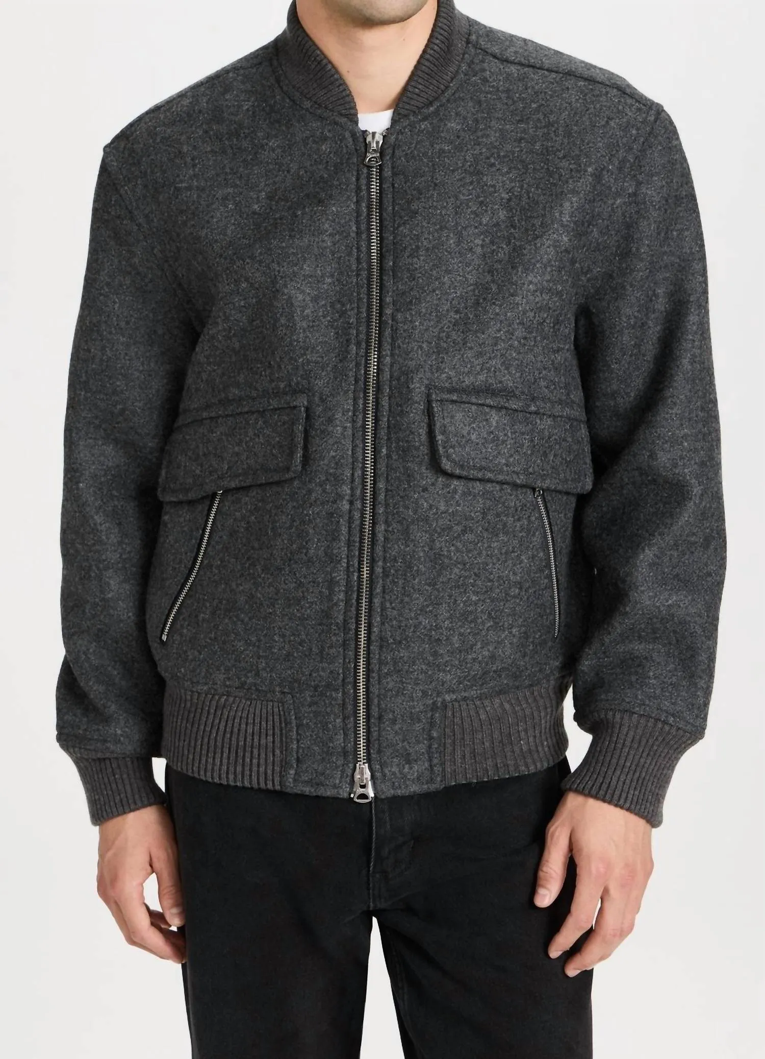 Dean Bomber Jacket In Wool In Charcoal