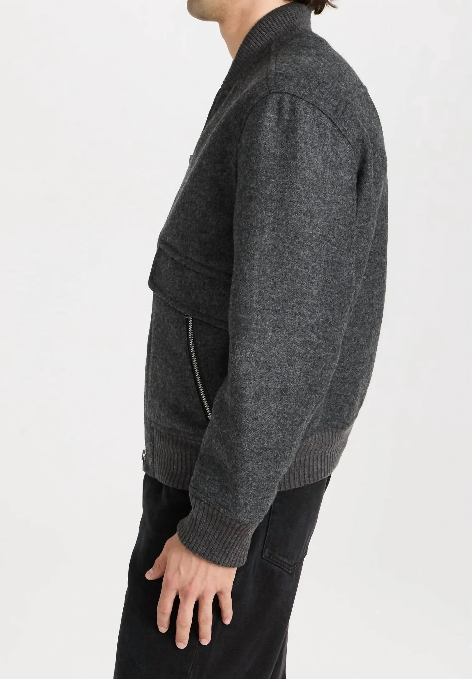 Dean Bomber Jacket In Wool In Charcoal