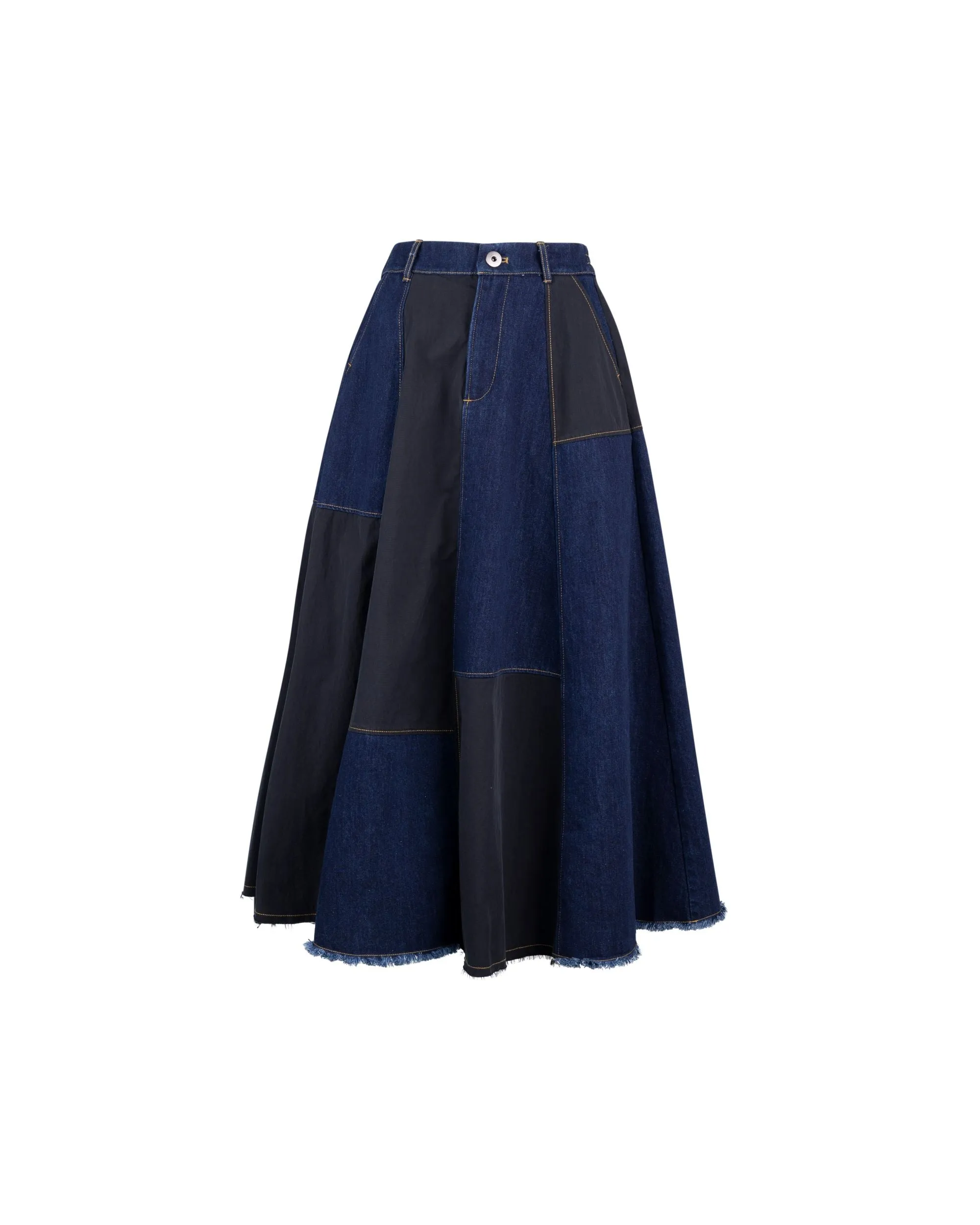 Denim Mix Flare Maxi Skirt Clothing_Atsuro-Tayama