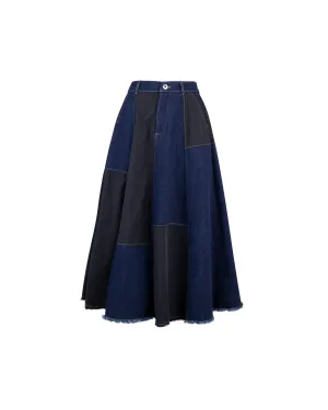 Denim Mix Flare Maxi Skirt Clothing_Atsuro-Tayama