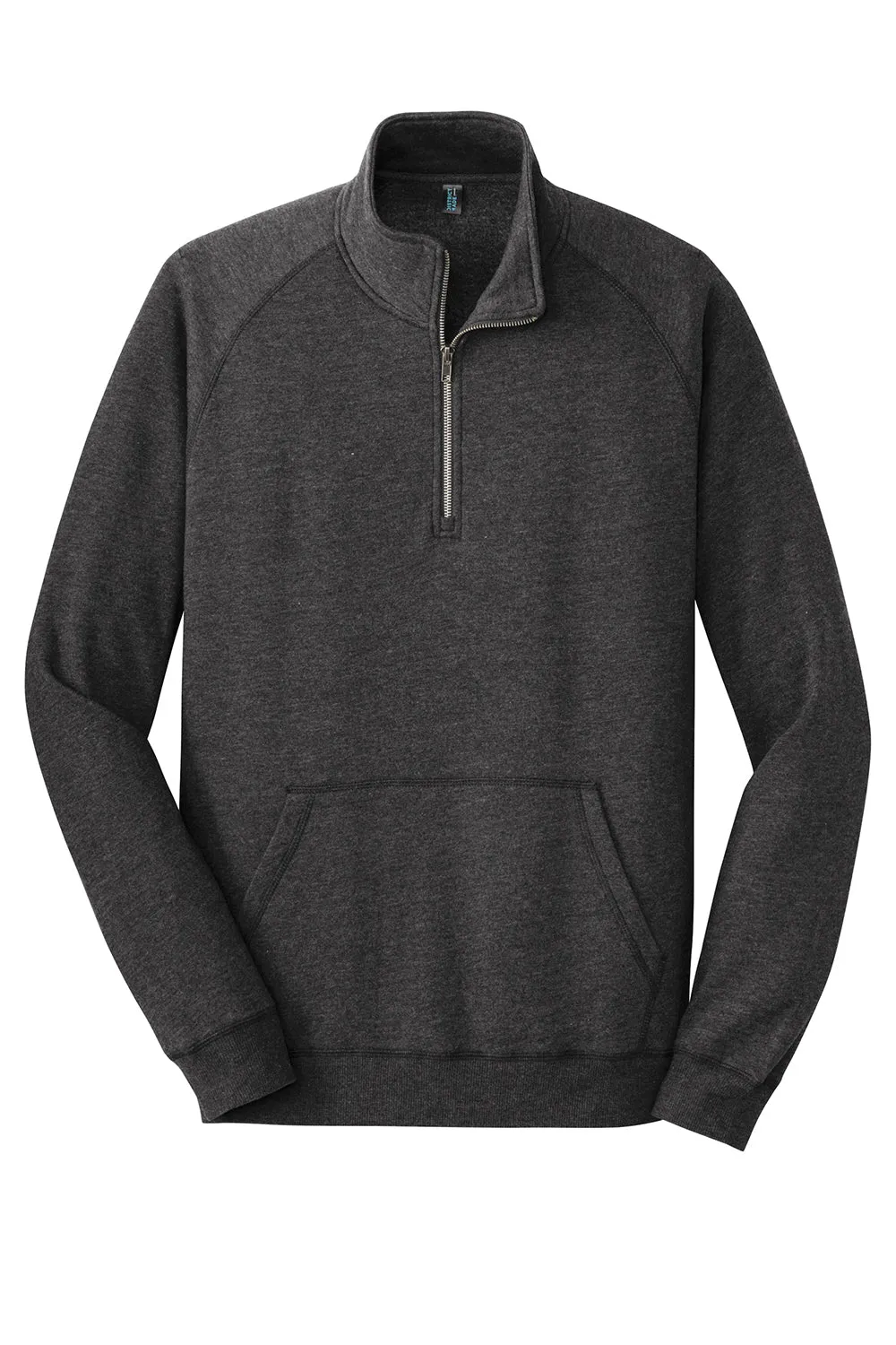 District Mens Fleece 1/4 Zip Sweatshirt w/ Pouch Pocket - Heather Black