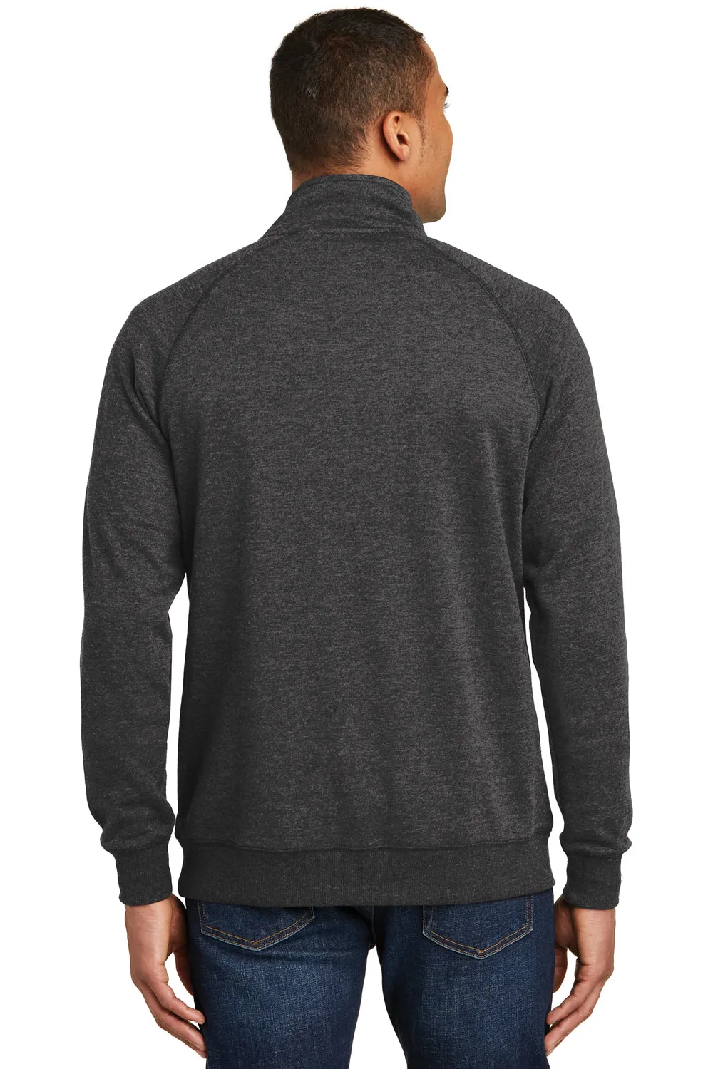 District Mens Fleece 1/4 Zip Sweatshirt w/ Pouch Pocket - Heather Black