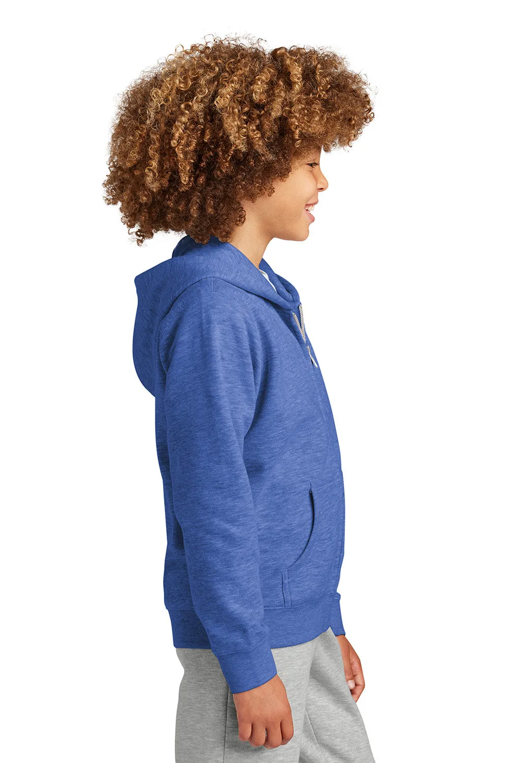 District Youth V.I.T. Fleece Full Zip Hooded Sweatshirt Hoodie w/ Pockets - Royal Blue Frost