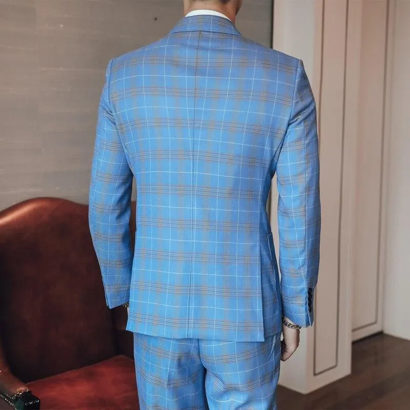 Double-Breasted Plaid Suit For Men