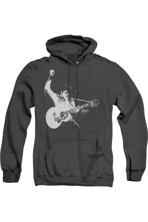 Elvis Presley Black And White Guitarman Adult Heather Hoodie