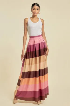 FASHNZFAB Women's Color Block Maxi Skirt With Pockets