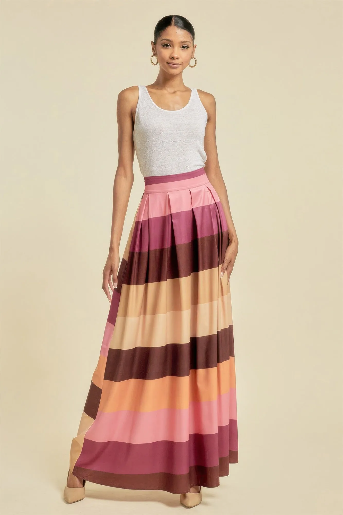 FASHNZFAB Women's Color Block Maxi Skirt With Pockets