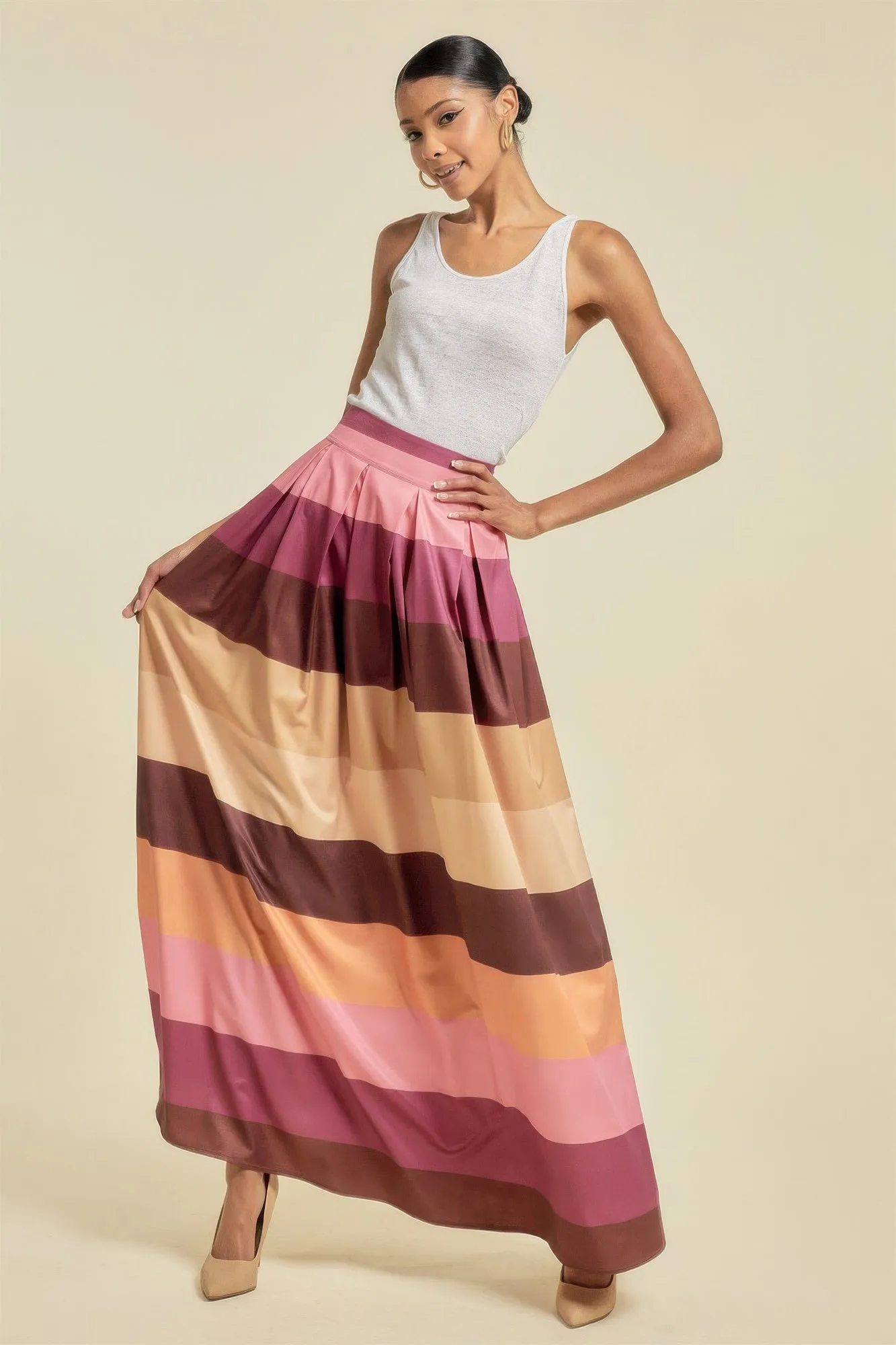 FASHNZFAB Women's Color Block Maxi Skirt With Pockets