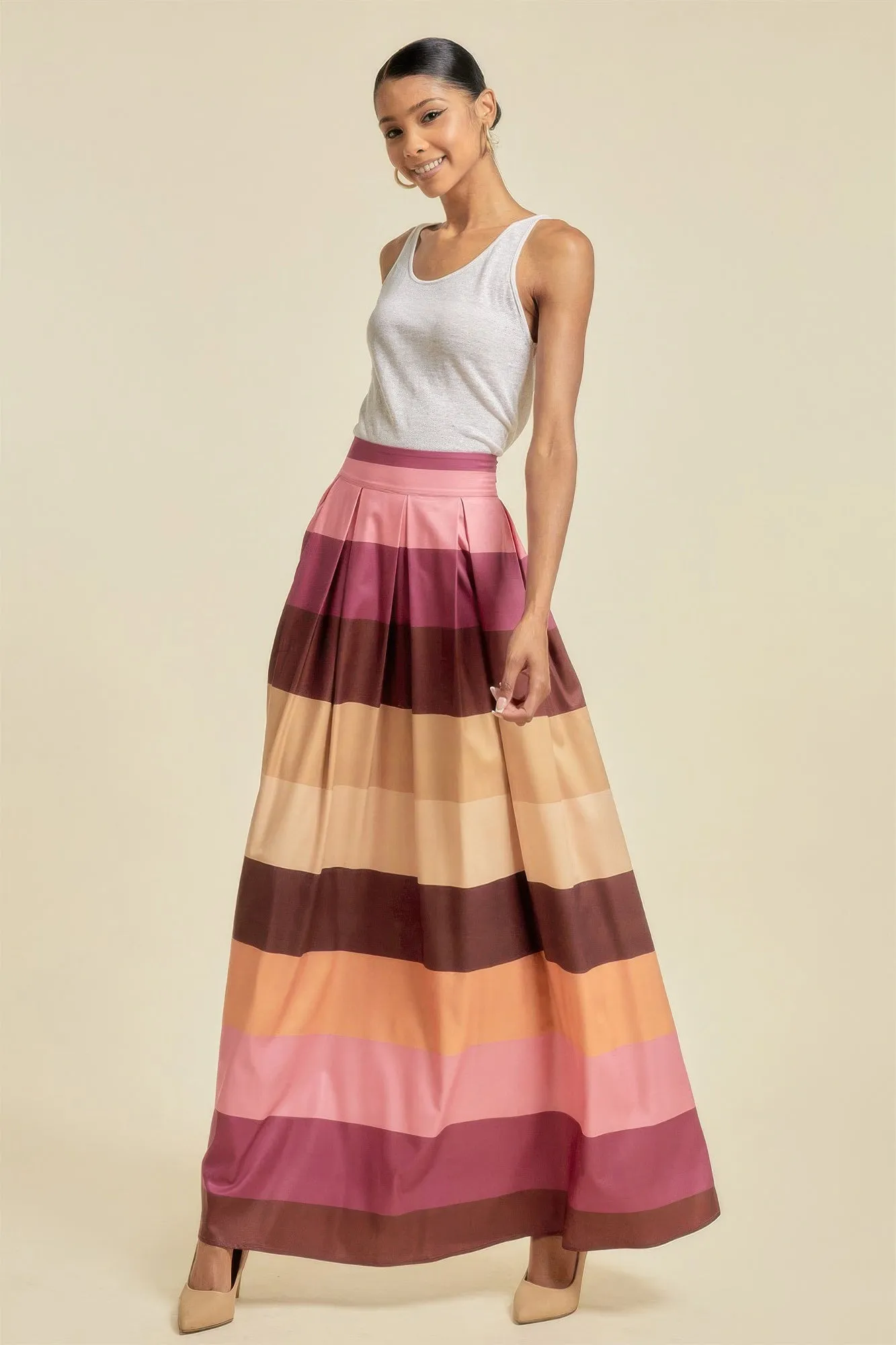 FASHNZFAB Women's Color Block Maxi Skirt With Pockets