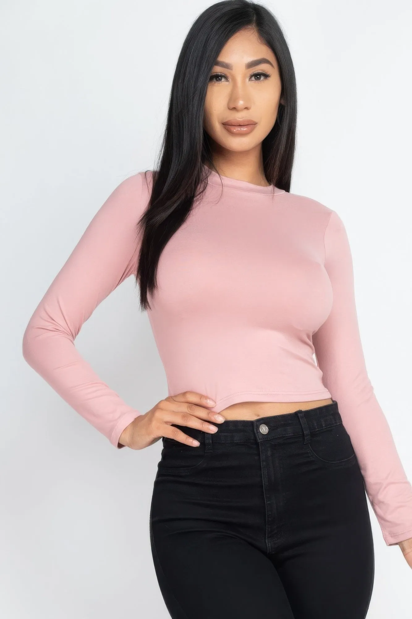 FASHNZFAB Women's Mock Neck Solid Long Sleeve Top