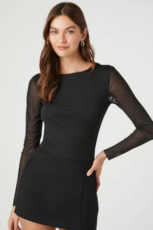 Forever 21 Women's Mesh Rhinestone Cowl Bodysuit Black Forever 21