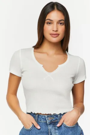 Forever 21 Women's Split-Neck Thermal Crop Top White Forever 21
