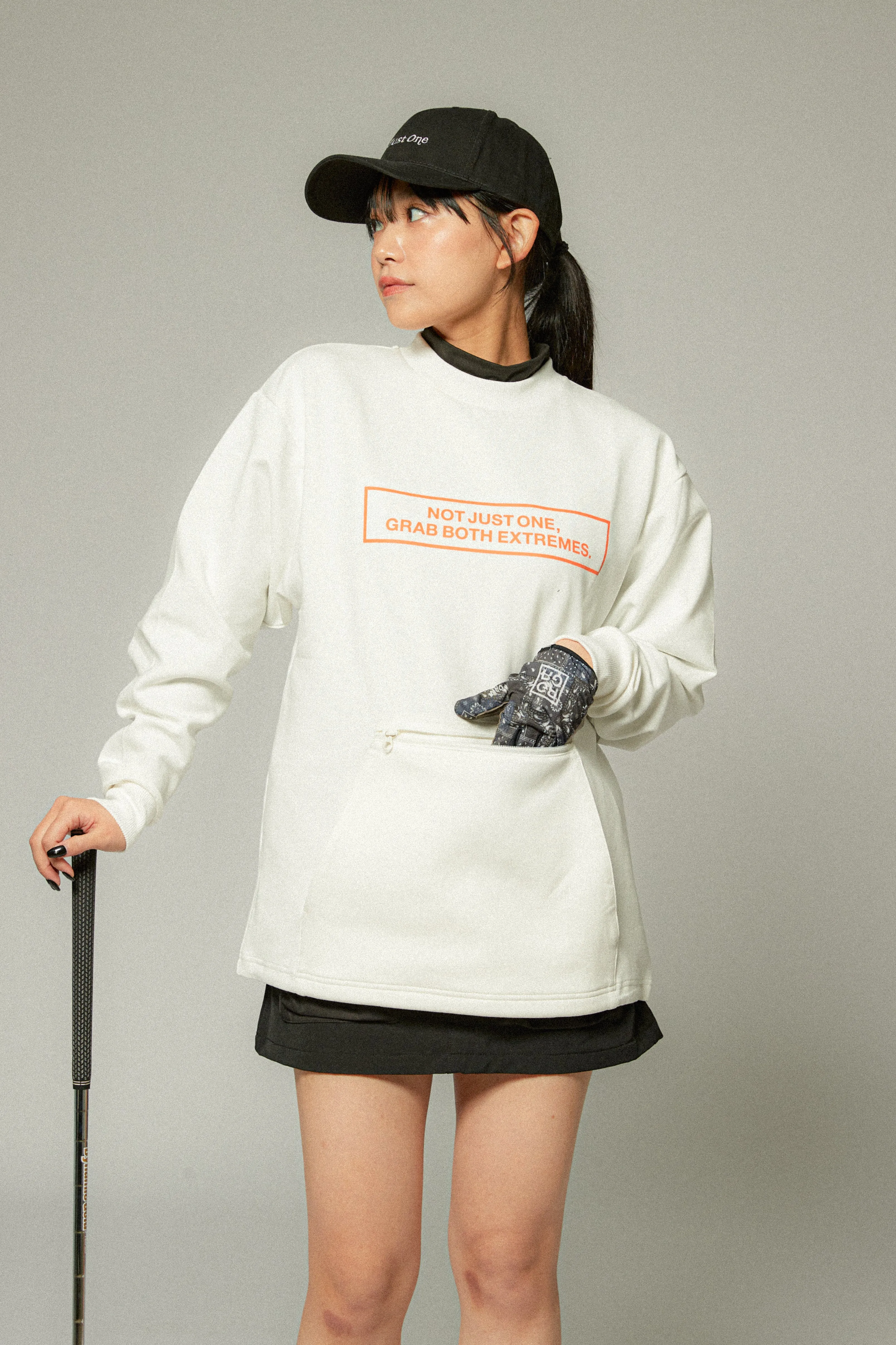 FRONT ZIP PK RUFFLOG CREW SWEAT WHITE