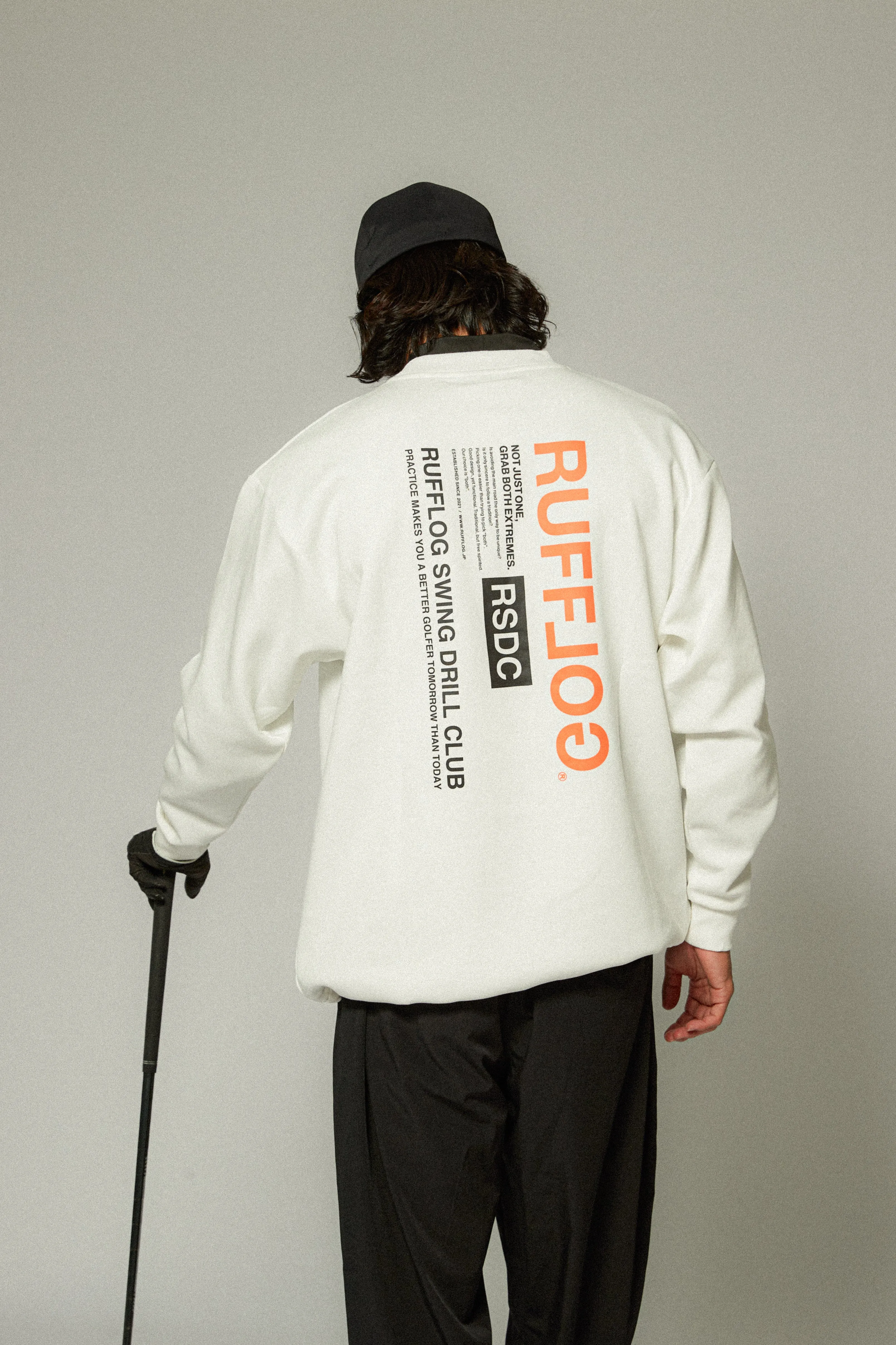 FRONT ZIP PK RUFFLOG CREW SWEAT WHITE