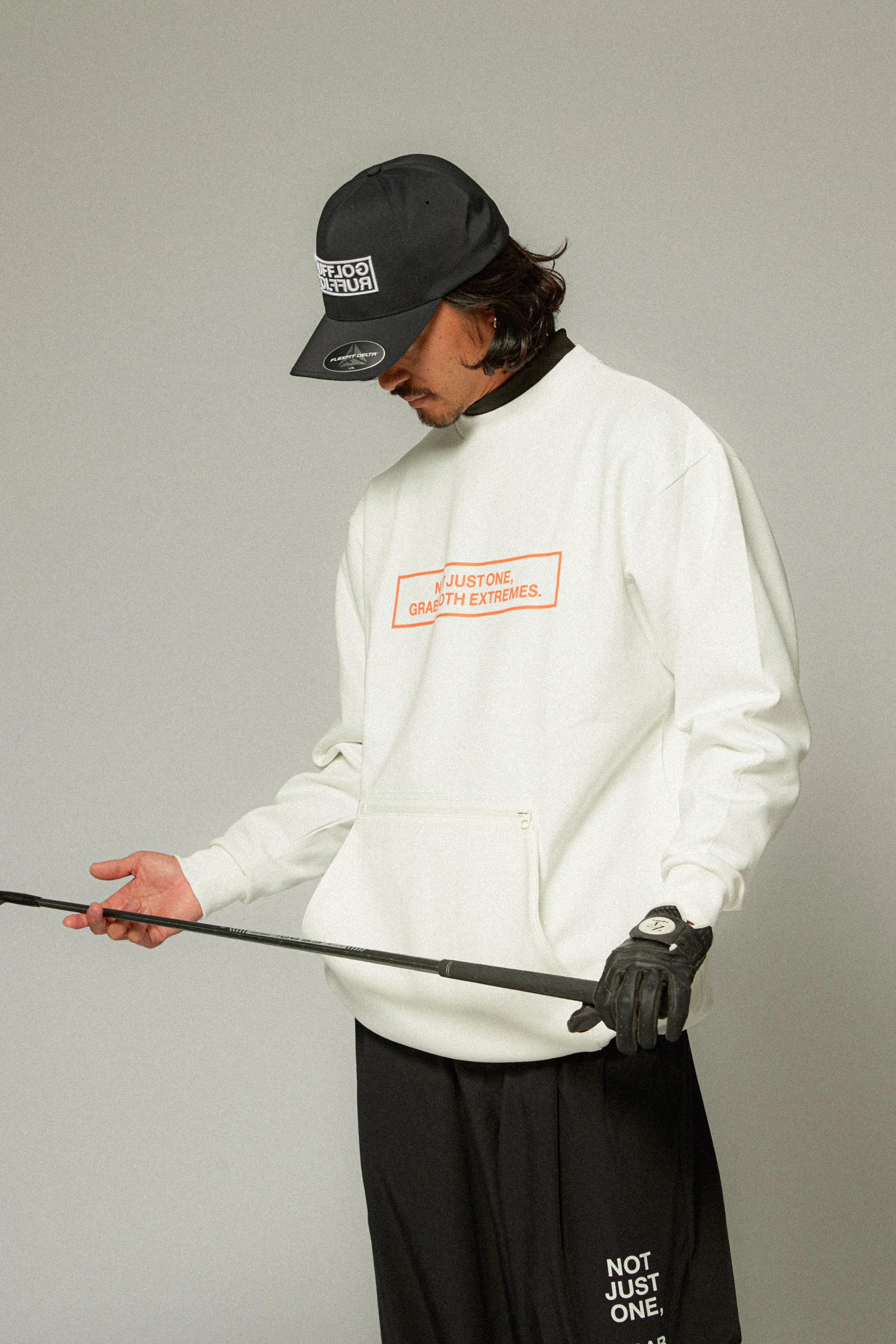 FRONT ZIP PK RUFFLOG CREW SWEAT WHITE