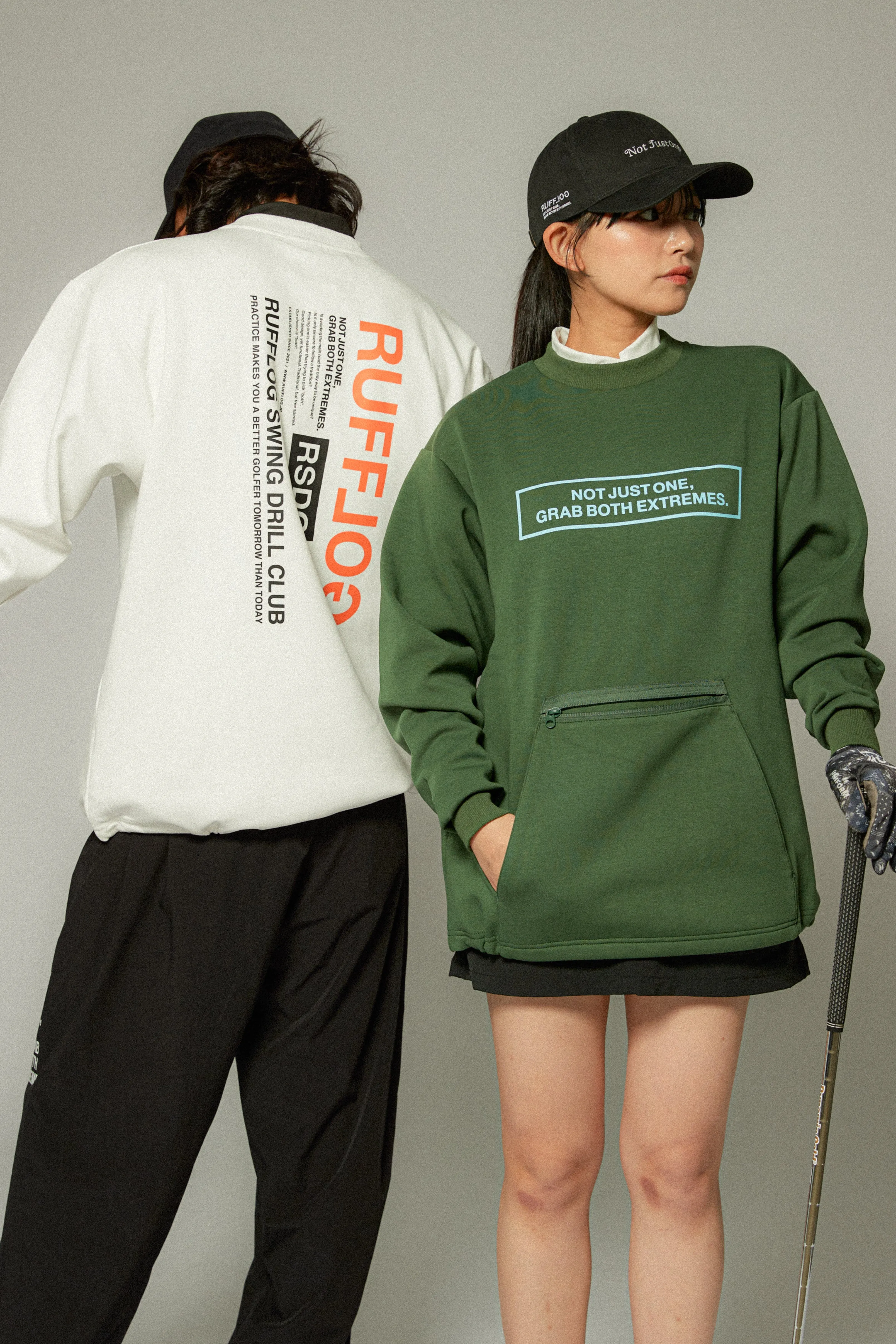 FRONT ZIP PK RUFFLOG CREW SWEAT WHITE