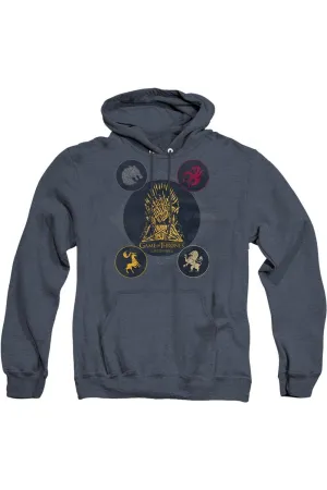 Game Of Thrones 4 Houses 4 The Throne Adult Heather Hoodie / Hooded Sweatshirt