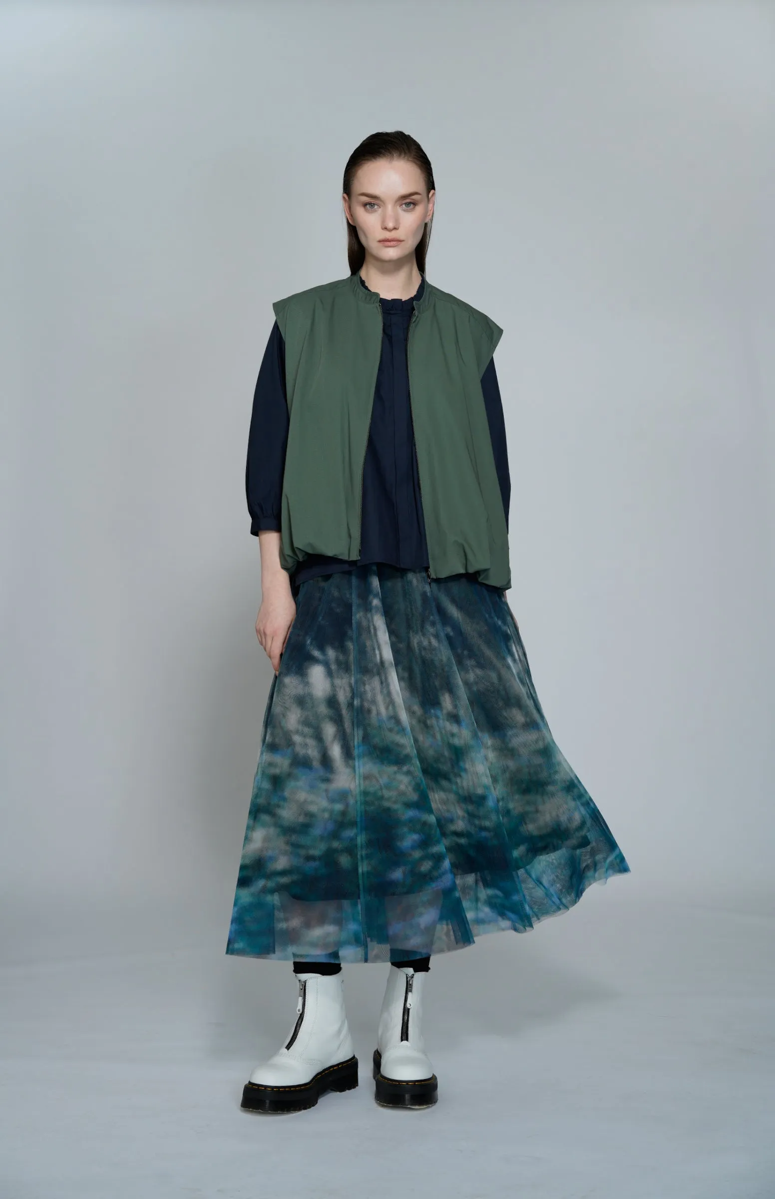 Garden Print Mesh Maxi Flare Skirt Clothing_Atsuro-Tayama