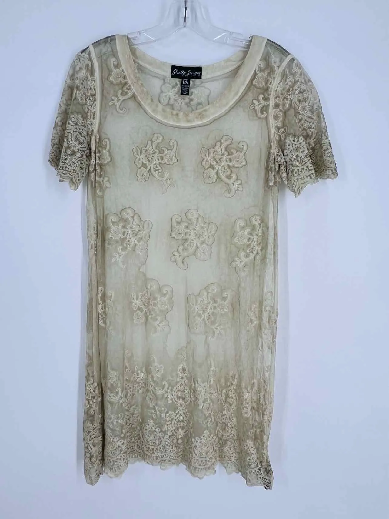 Gretty Zueger Size M Ivory Lace Embroidered Tops Tunic